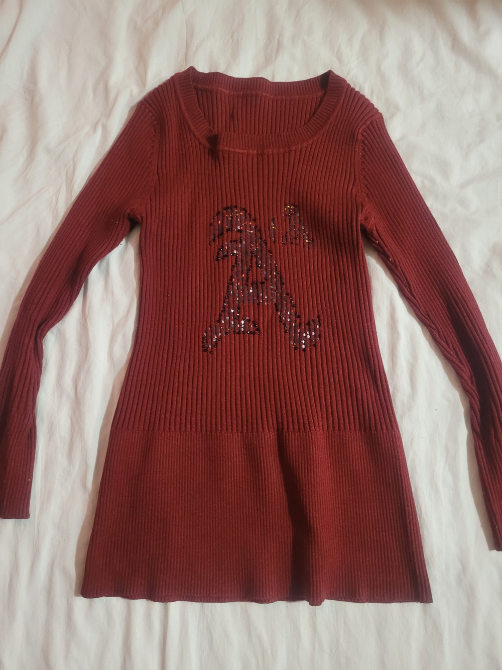Women's Ribbed Long-Sleeve Sweater Dress in Deep Burgundy